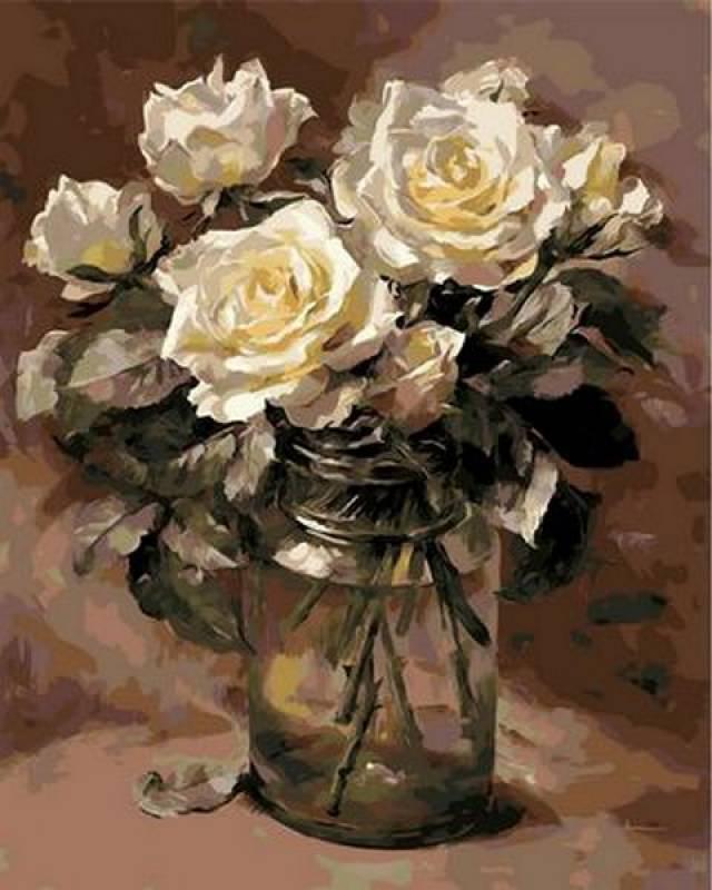 

Картина по номерам Белые розы в банке. Худ. Коттерил Анне, 40x50 см., Mariposa