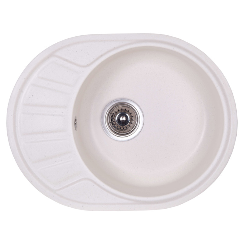 

Кухонная мойка гранитная овальная Fosto 5845 kolor 203 FOS5845SGA203 белая (метель) (54538)