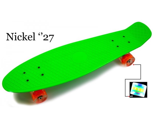 

Пенниборд Nickel удлиненный (Penny Board) Салатовый со светящимися колесами