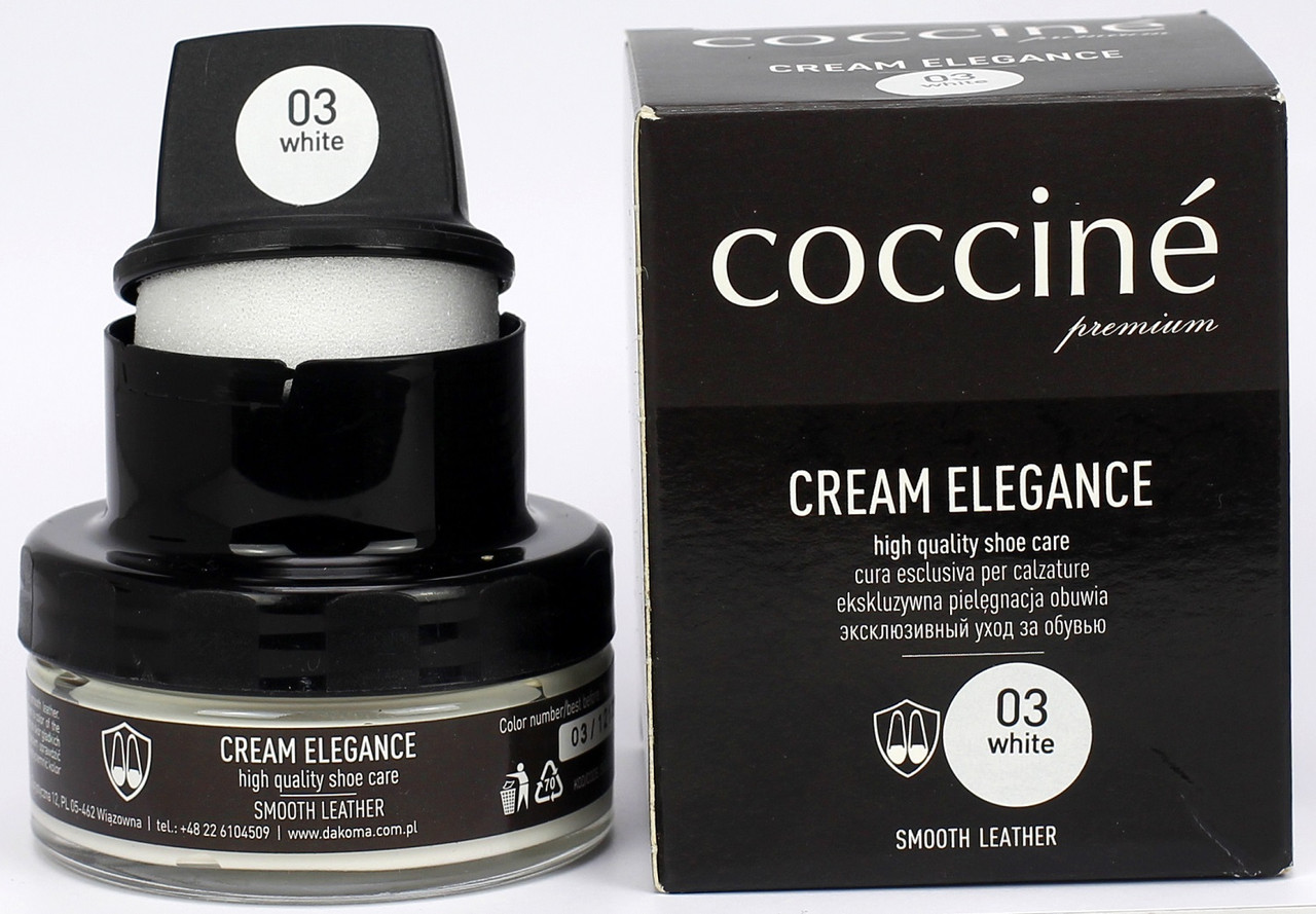 

Крем для обуви с губкой Coccine CREAM ELEGANCE Белый 50мл 55/26/50/03