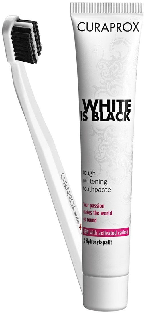 Акция на Набор Зубная паста отбеливающая Curaprox White is Black с активированным углем и гидроксиаппатитами 90 мл + Ультра-мягкая зубная щетка (7612412423693) от Rozetka UA
