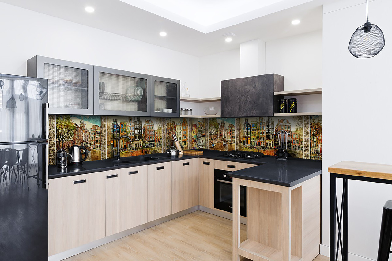 

Скинали на кухню Zatarga «Старинный Амстердам» 600х2500 мм виниловая 3Д наклейка кухонный фартук самоклеящаяся Z180853