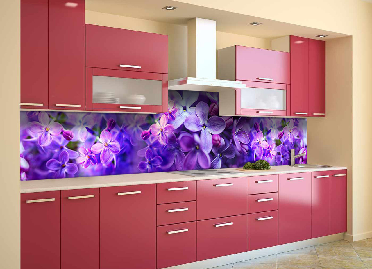 

Скинали на кухню Zatarga «Сирень Макро» 650х2500 мм виниловая 3Д наклейка кухонный фартук самоклеящаяся Z180834/1