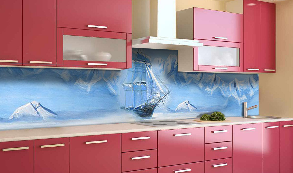 

Скинали на кухню Zatarga "Ледяное Море Корабль" 600х2500 мм виниловая 3Д наклейка кухонный фартук Z181732