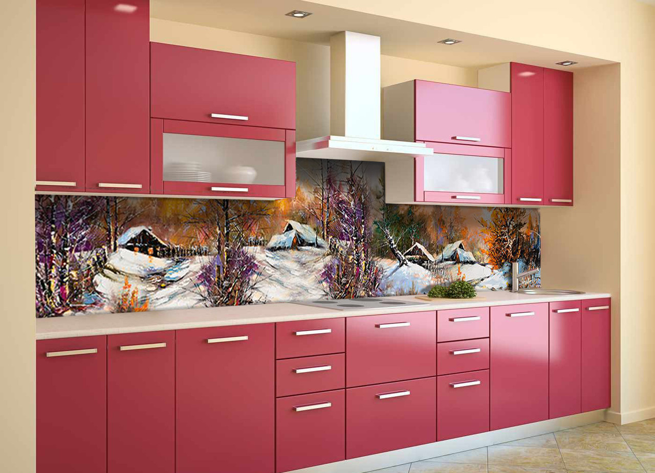 

Скинали на кухню Zatarga «Зима в деревне» 600х3000 мм виниловая 3Д наклейка кухонный фартук самоклеящаяся Z180468/2