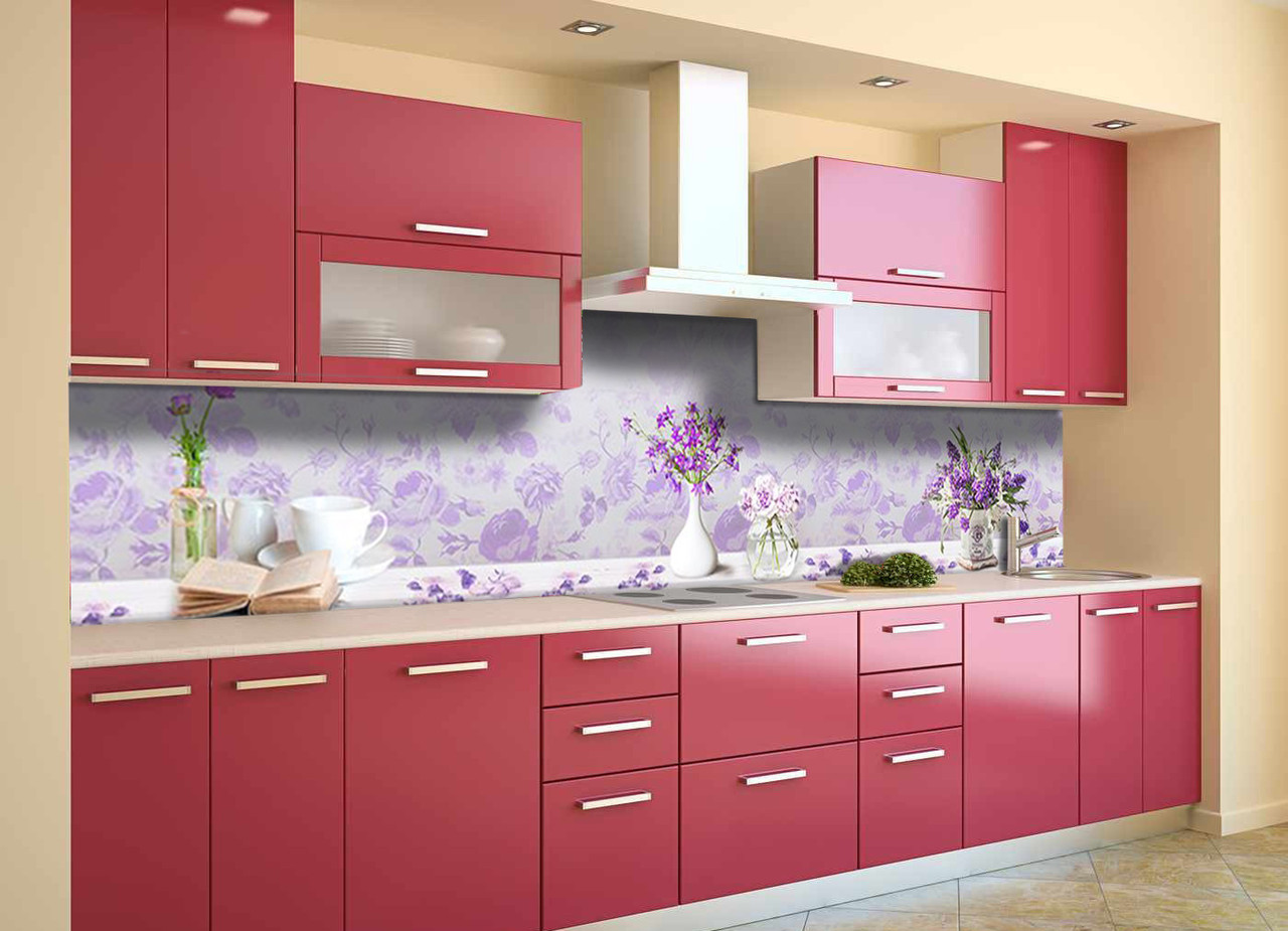 

Скинали на кухню Zatarga «Фиолетовые цветы» 600х3000 мм виниловая 3Д наклейка кухонный фартук самоклеящаяся Z180698/2