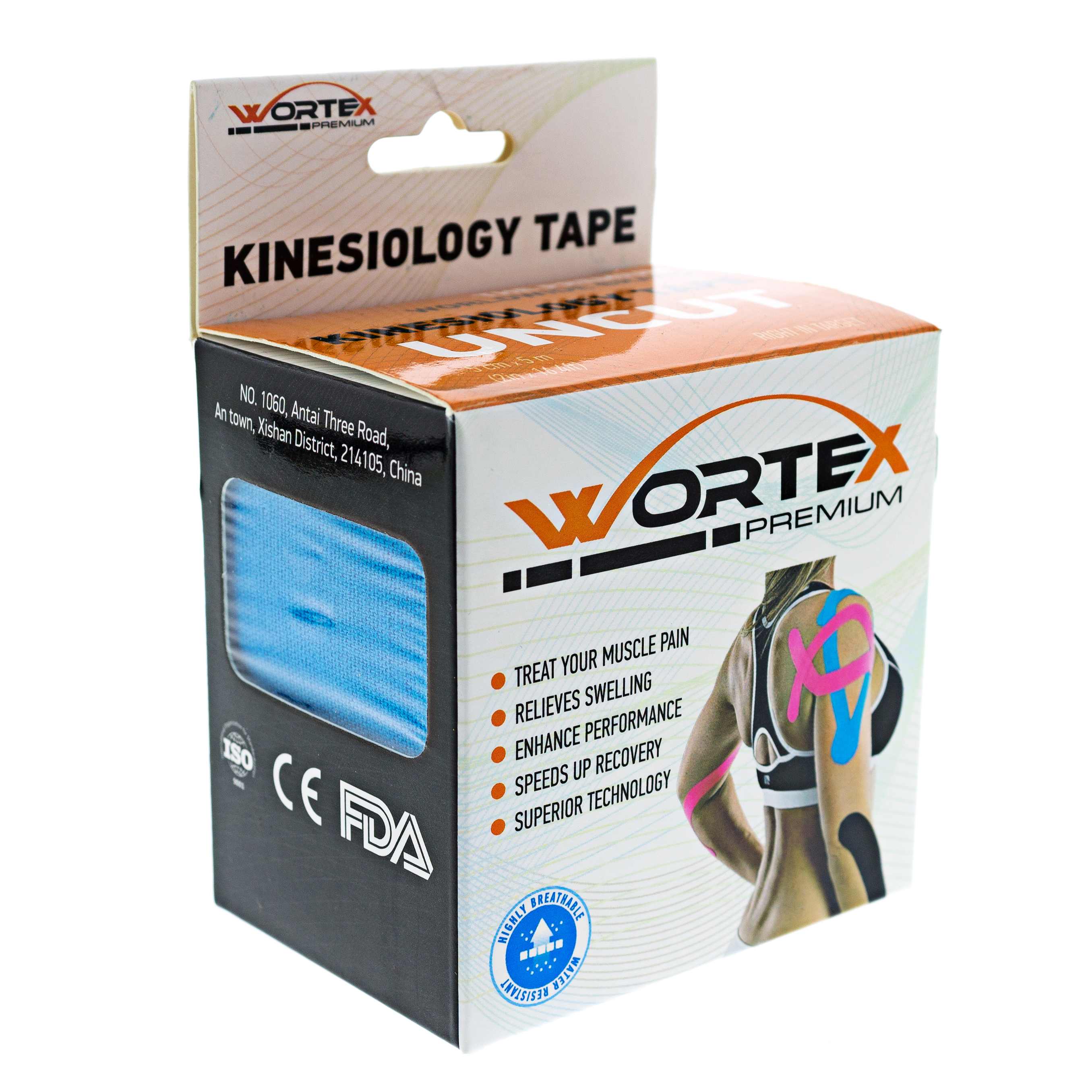 

Кинезио тейп для лица и тела Wortex Premium Голубой 5м*5см (Япония)