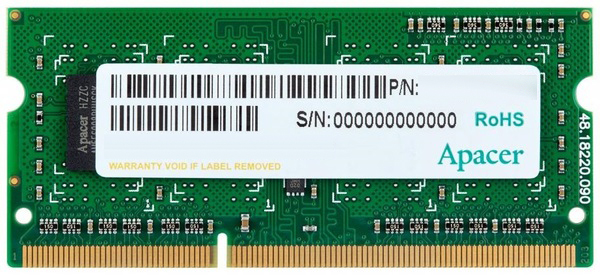 

Оперативная память Apacer SODIMM DDR3-1333 8192MB PC3-10600 (DS.08G2J.K9M)