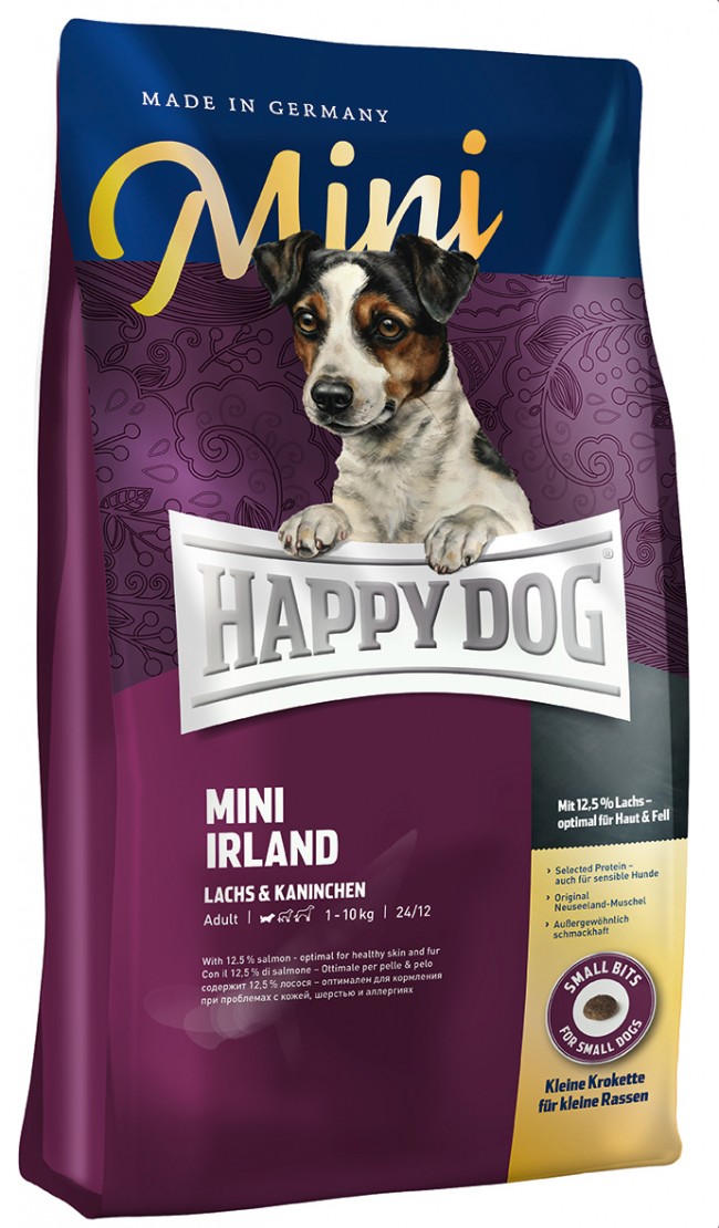 

Сухой корм Happy Dog MINI Irland Sensible для собак мелких пород с аллергиями и проблемами кожи лосось и кролик 4 кг