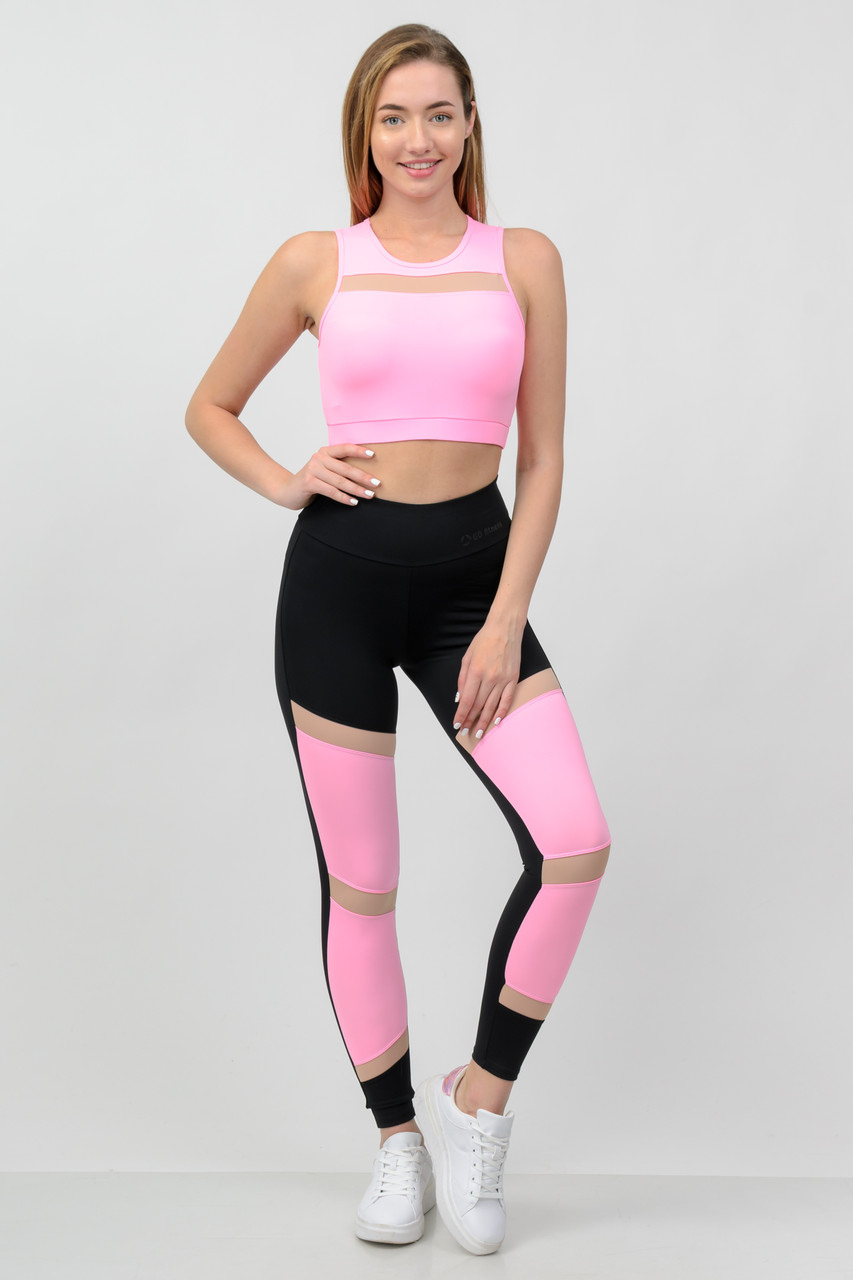 

Спортивный комплект женский (топ и лосины) черный с розовым Go Fitness 70008-5 размер 50-52