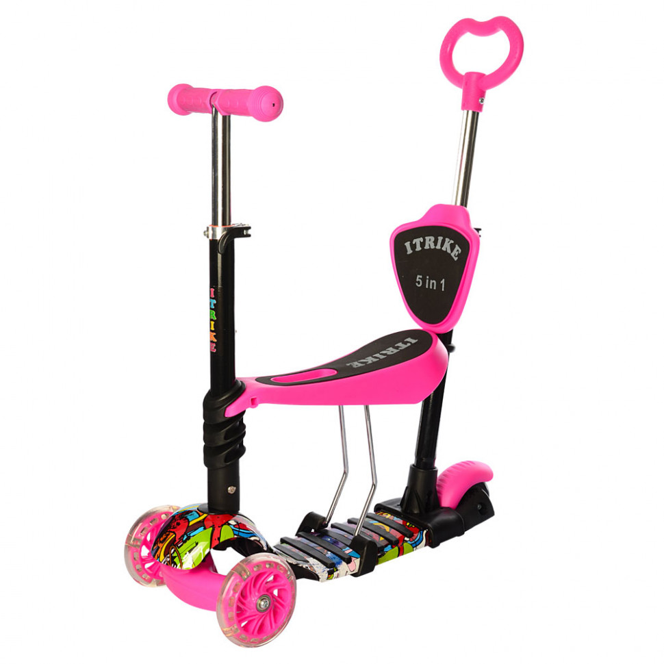 

Самокат JR 3-058-K (Самокат JR 3-058-K(Pink) Розовый MAXI,5в1сталь+пласт,кол3штПВХ,2пер120мм-св,задн100мм,принт,кор)