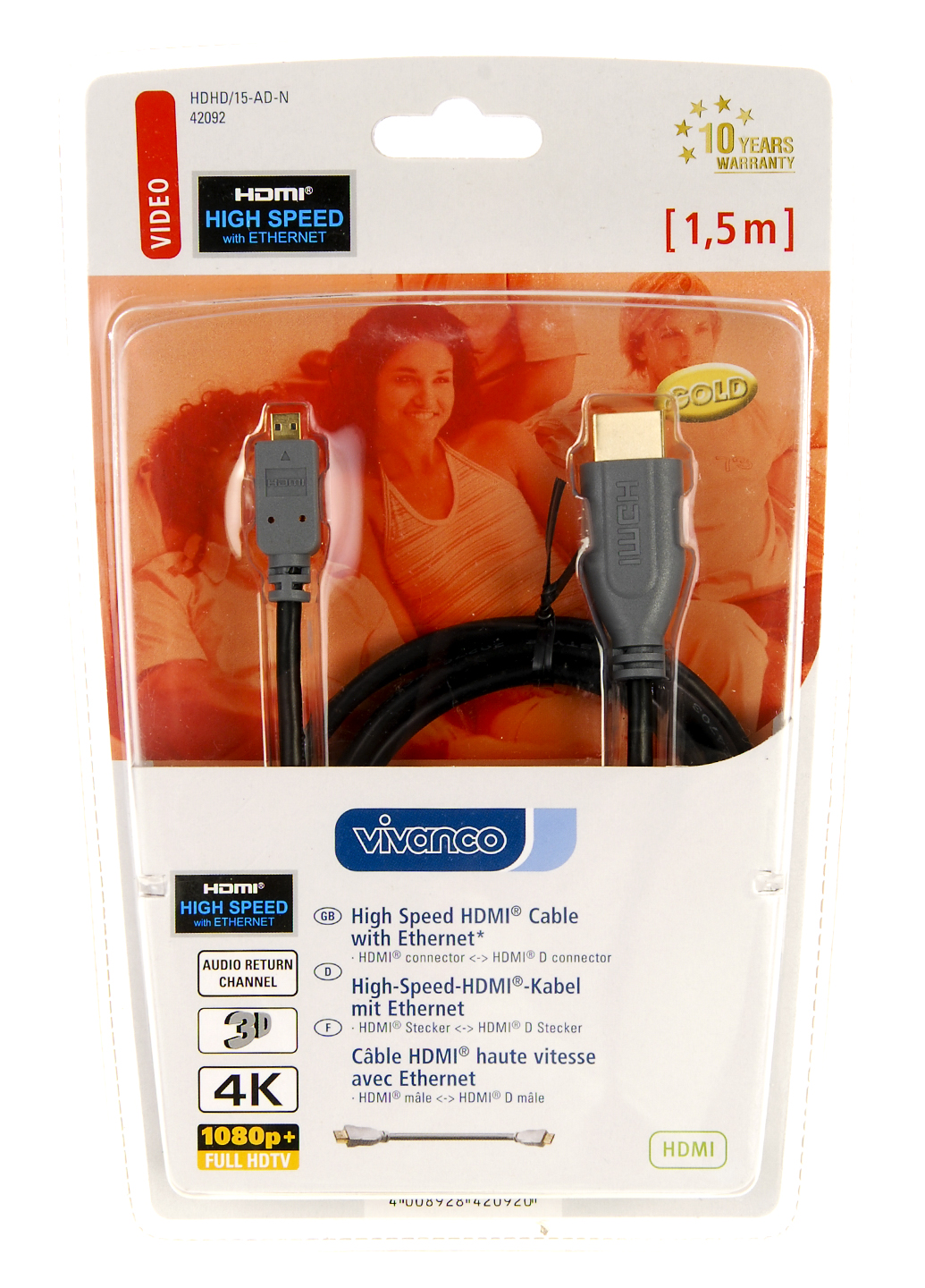 Высокоскоростной кабель HDMI 1,5 м. ALDI черныйсерый R2550102 фото