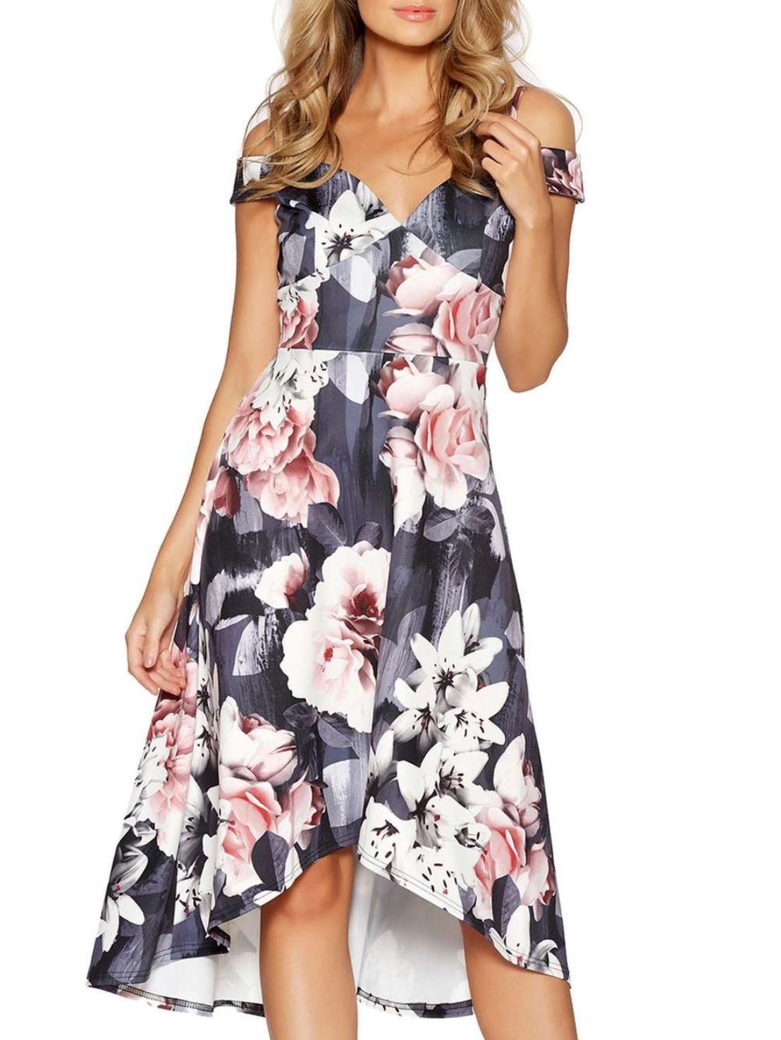 

Цветочное платье c декольте Quiz 1-200720-7 XL Серый