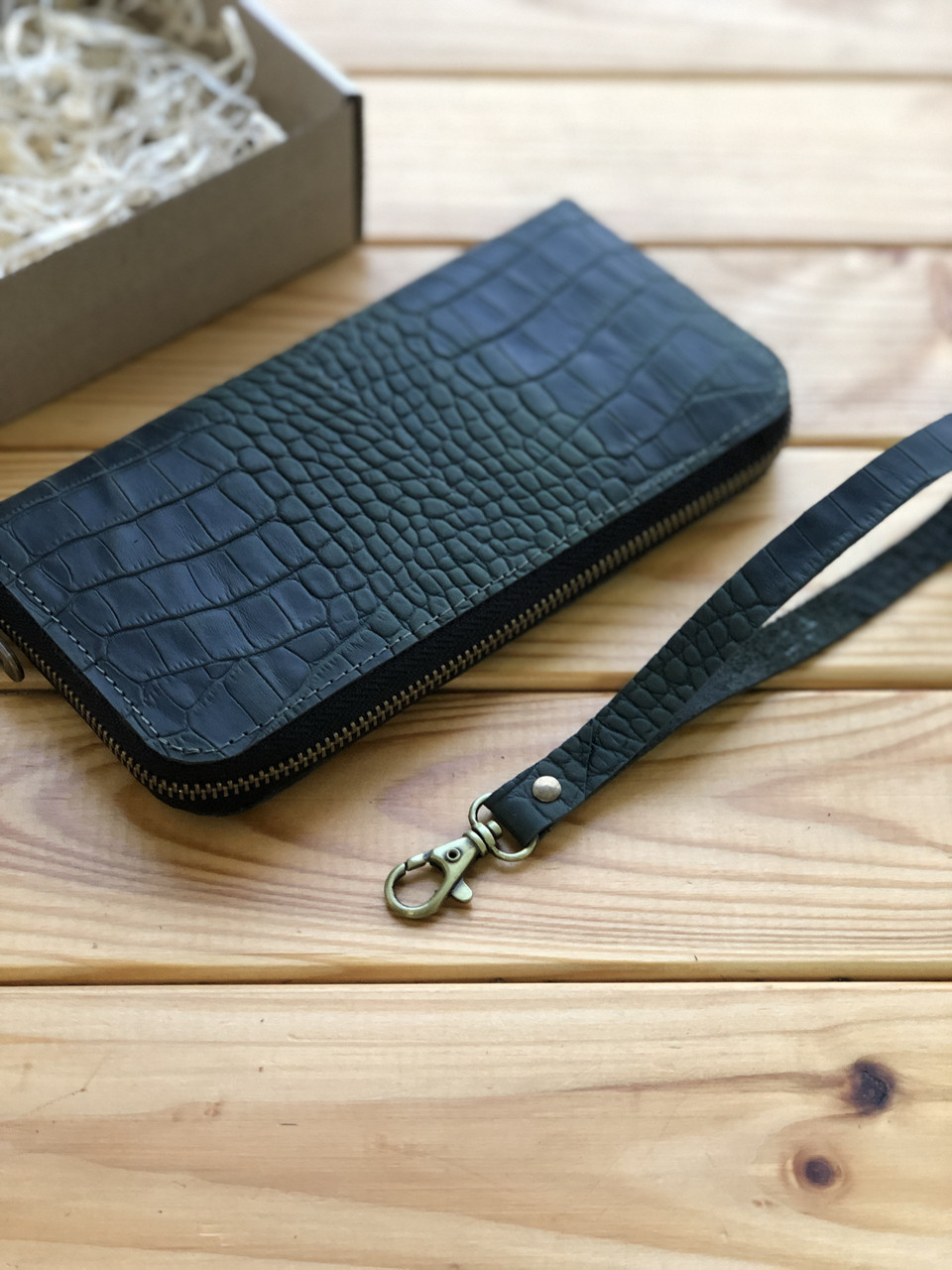 

Женский кожаный кошелек Shiynik Zipper Зеленый Крокодил