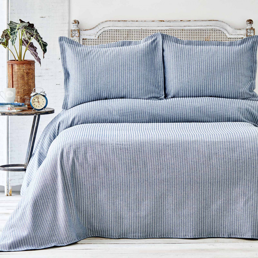 

Покрывало с наволочками Karaca Home - Cally indigo индиго 230*240 евро
