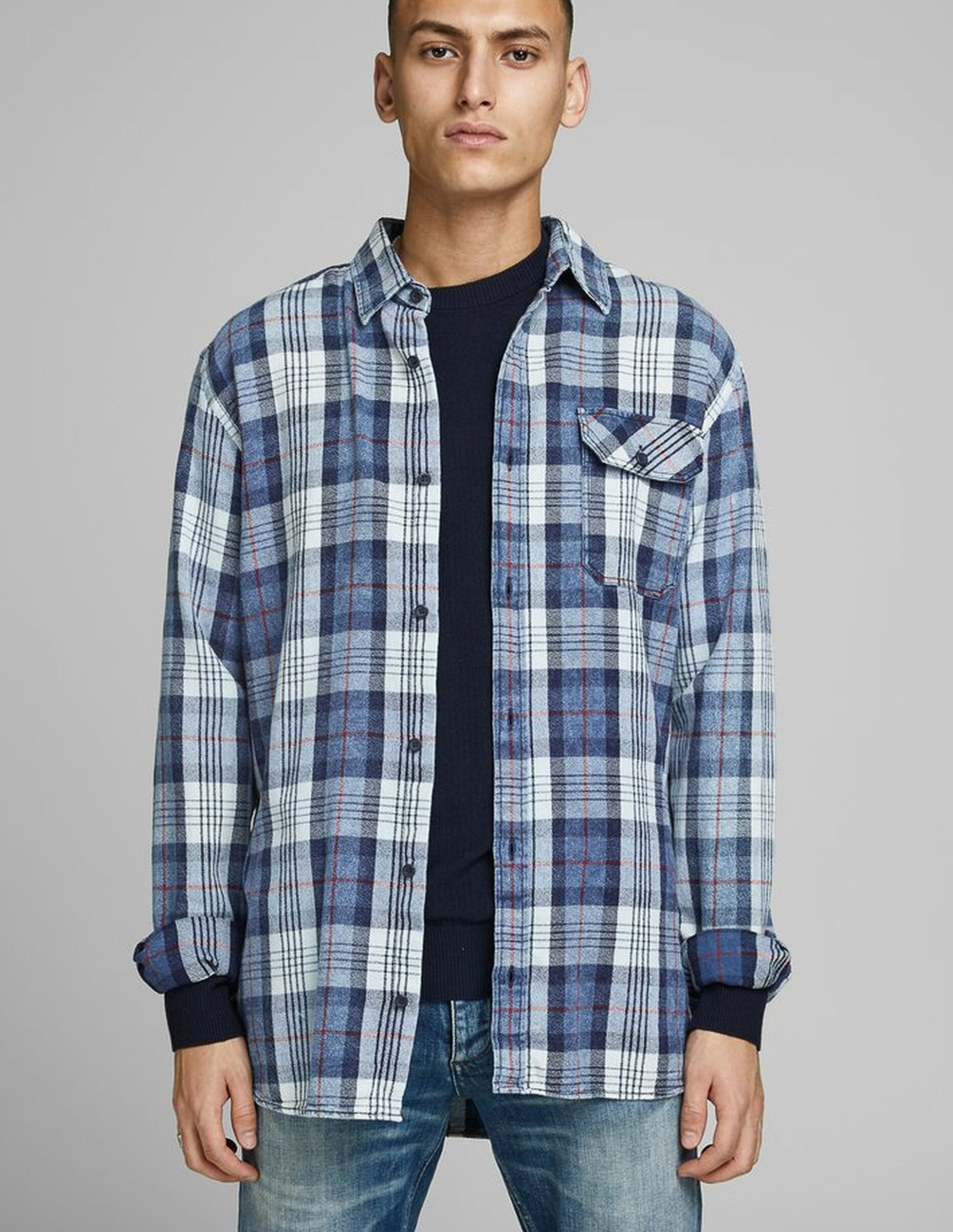 

Рубашка д/р JACK&JONES М0106166 цвет синий S