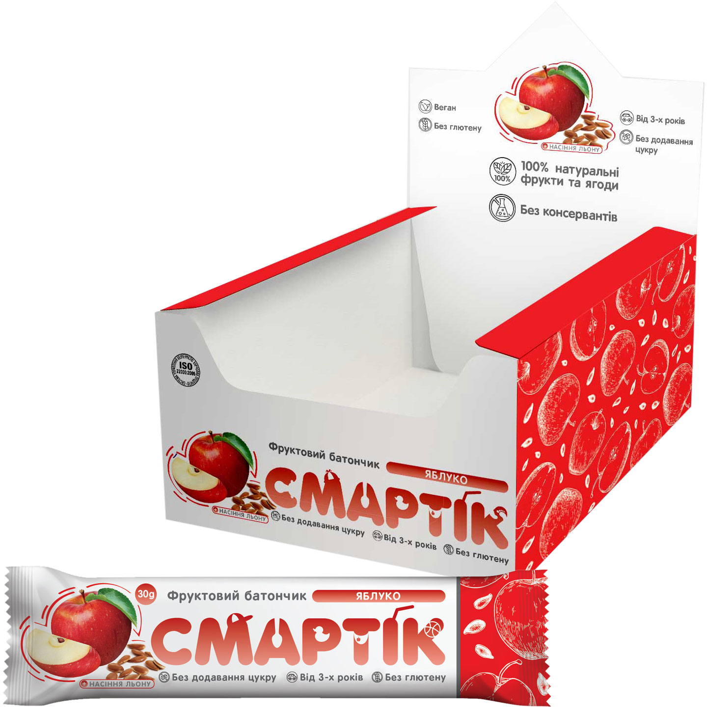 Упаковка фруктовых батончиков Смартік Яблоко + семена льна 30 г х 12 шт ...