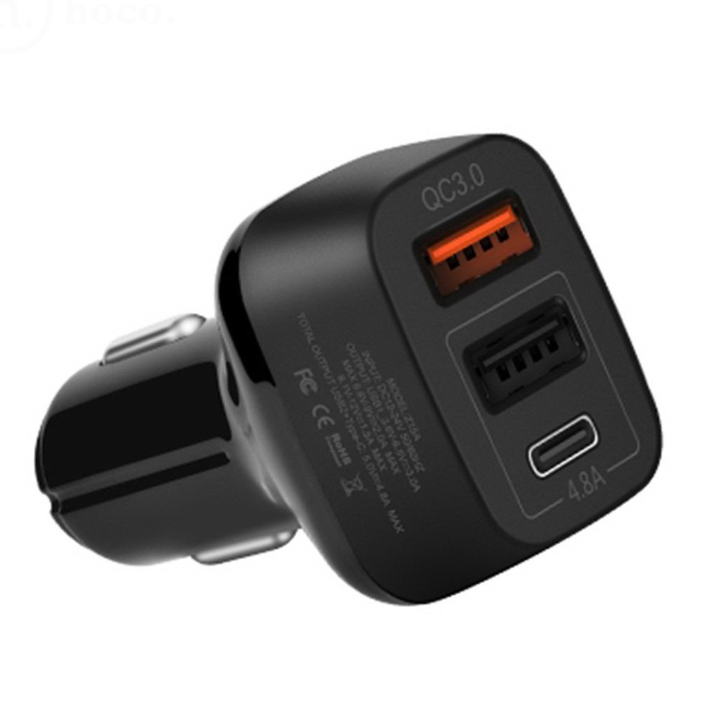 

Автомобильное зарядное устройство Hoco Z15A QC3.0 (2USB+Type-C 4.8А) Black