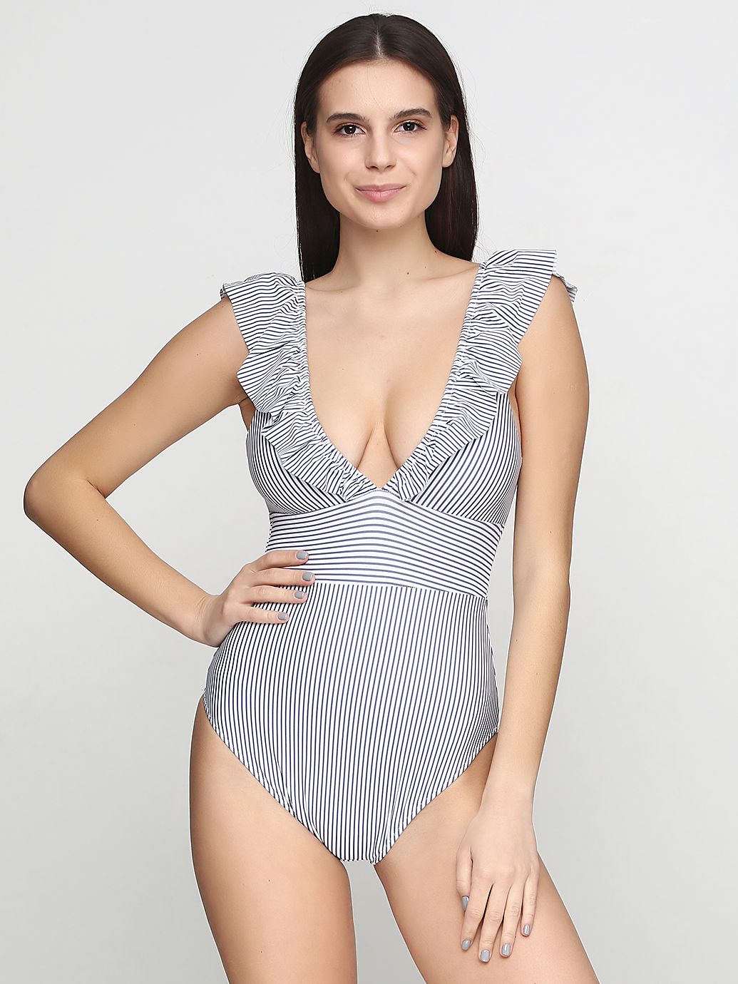 

Купальник слитный женский H&M 5862657 32 Белый в полоску