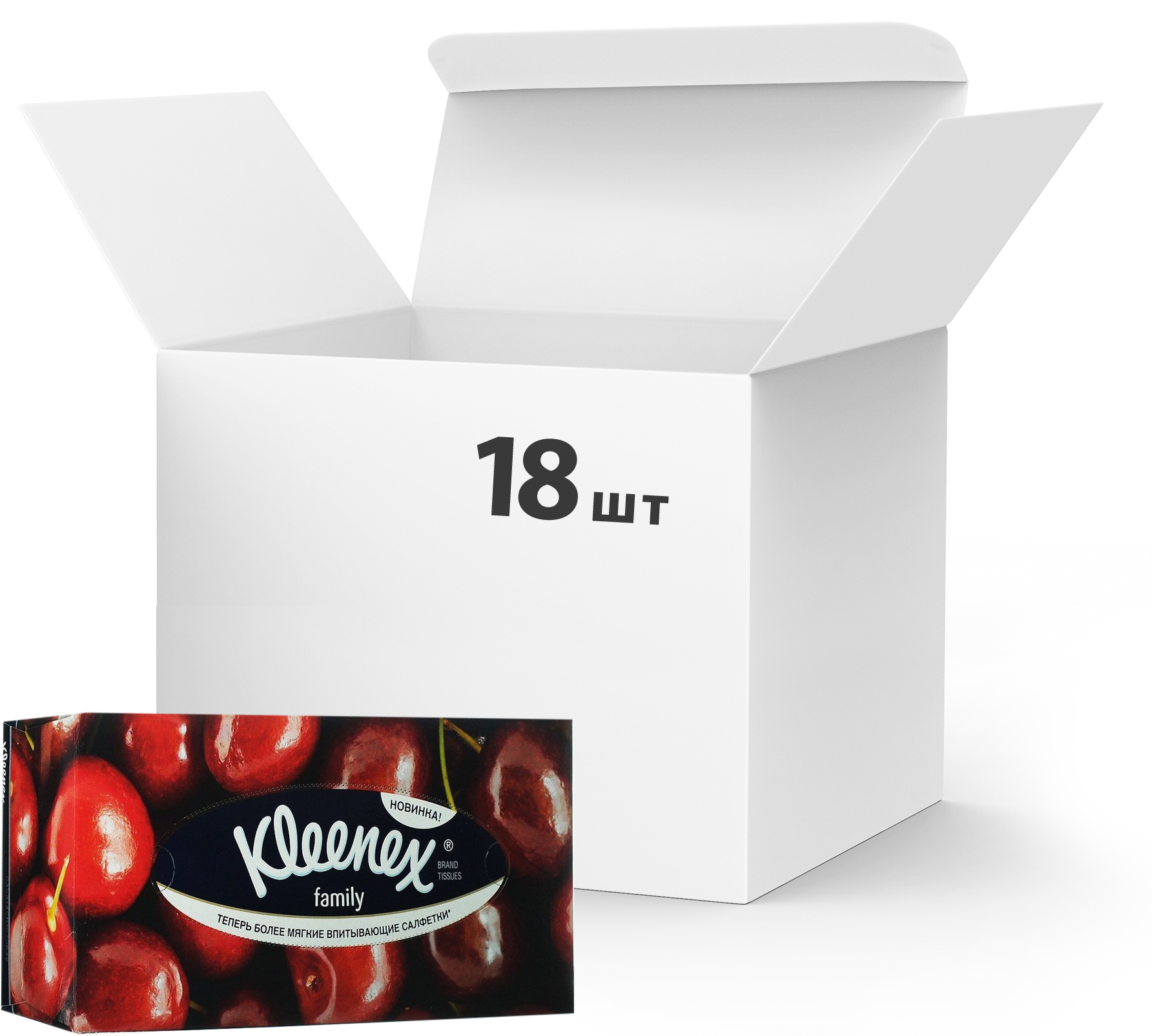 

Упаковка салфеток Kleenex Family двухслойных косметических 18 пачек по 150 шт