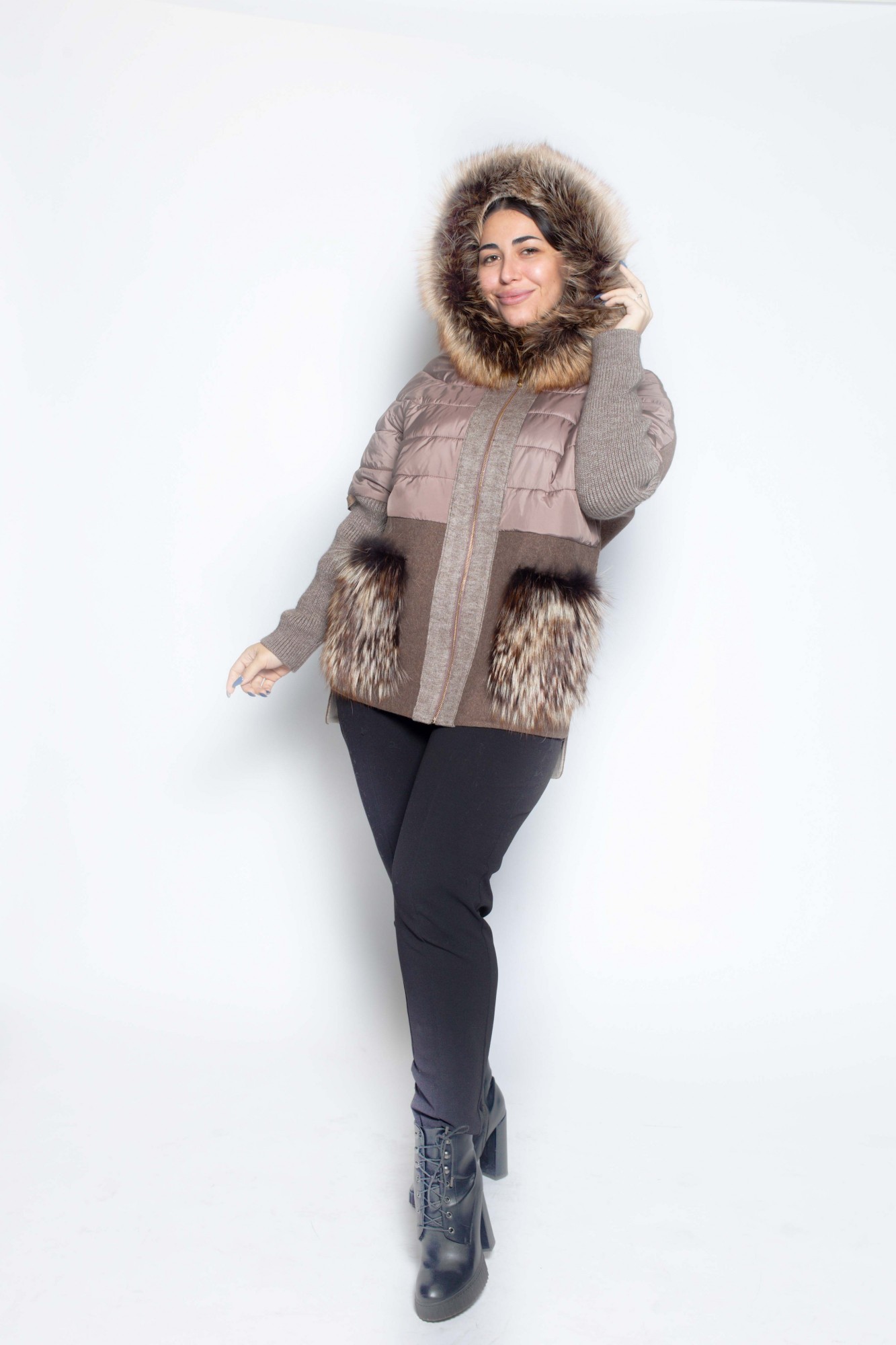 

Женское пальто в комбинации с плащевкой Vizon 2266 XL Кофейный