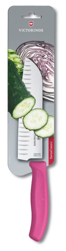 

Кухонный нож Victorinox SwissClassic Santoku 17см рифл. с розовой ручкой (блистер) (68526.17L5B)