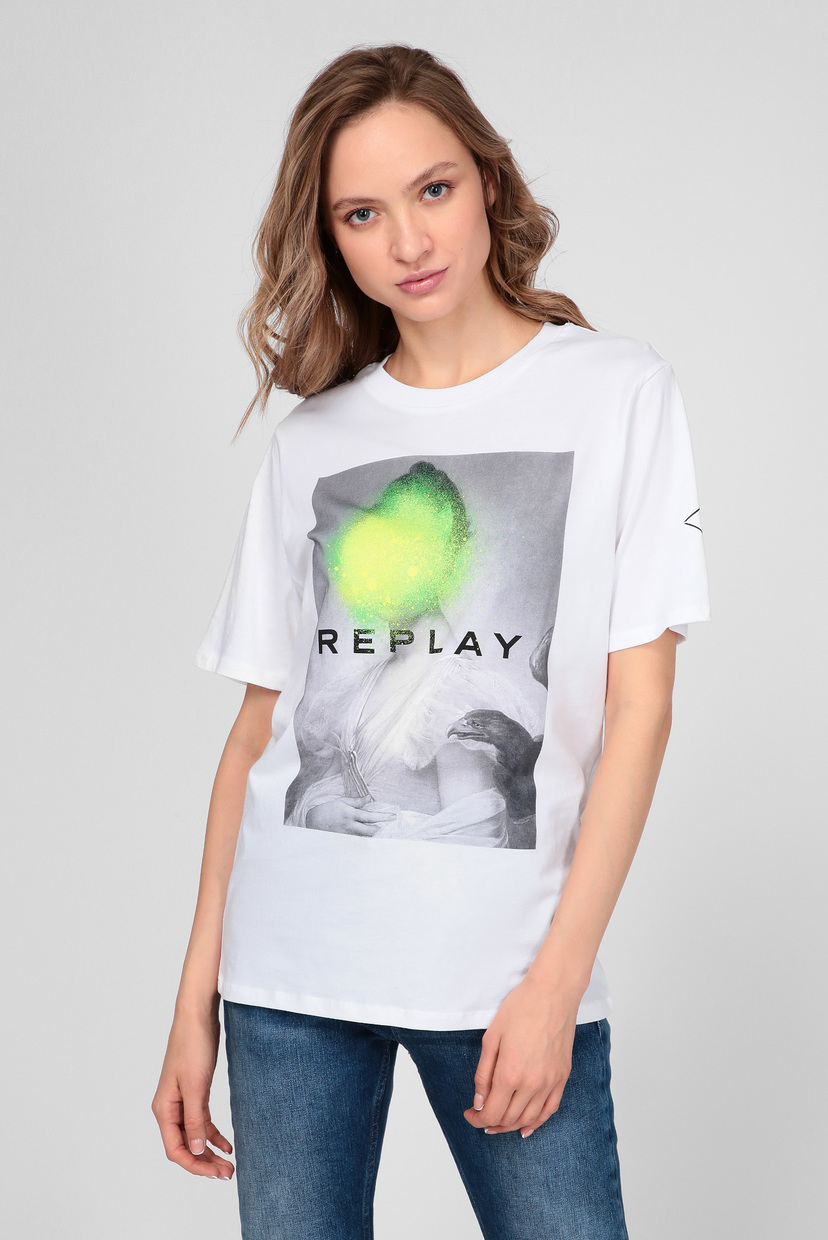 

Женская белая футболка с принтом Replay XS W3180N.000.22832P