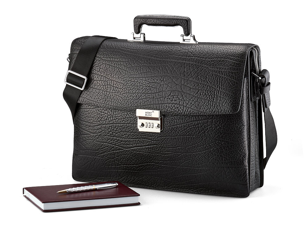 

Мужской портфель из натуральной кожи Мont Blanc 8010-3A Black чёрный