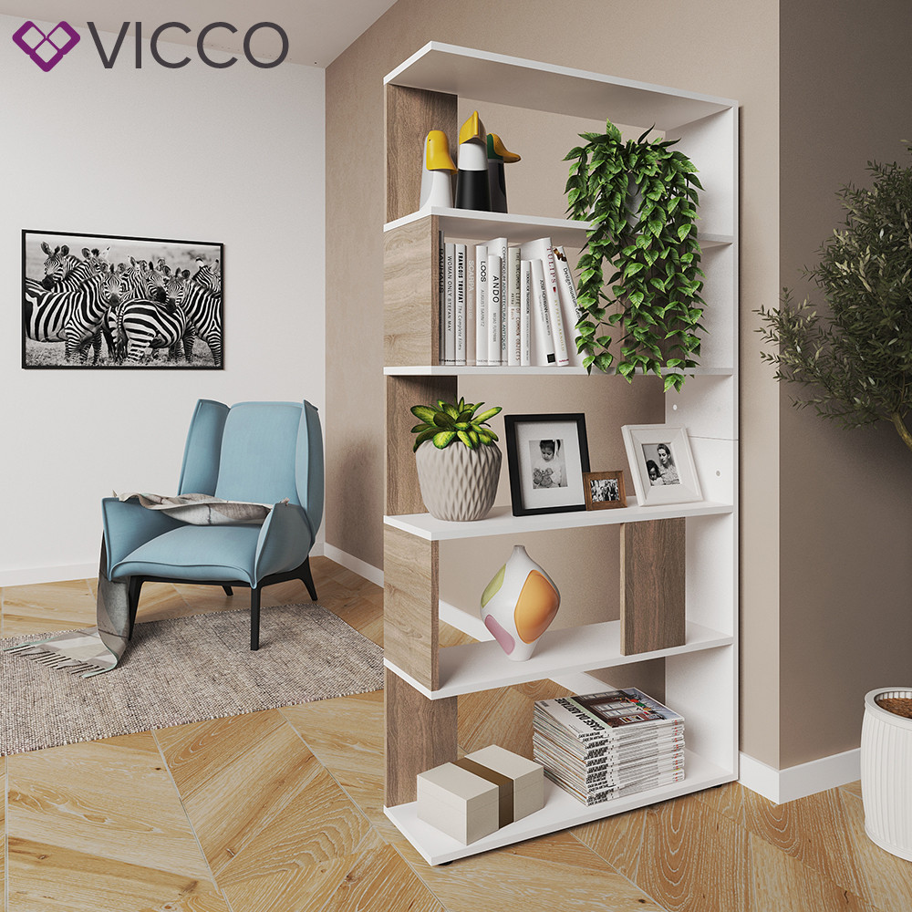 

Шкаф разделитель книжный, 5 ячеек Vicco белый сонома