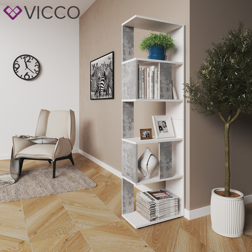 

Шкаф стеллаж книжный, 5 ячеек Vicco, бетон