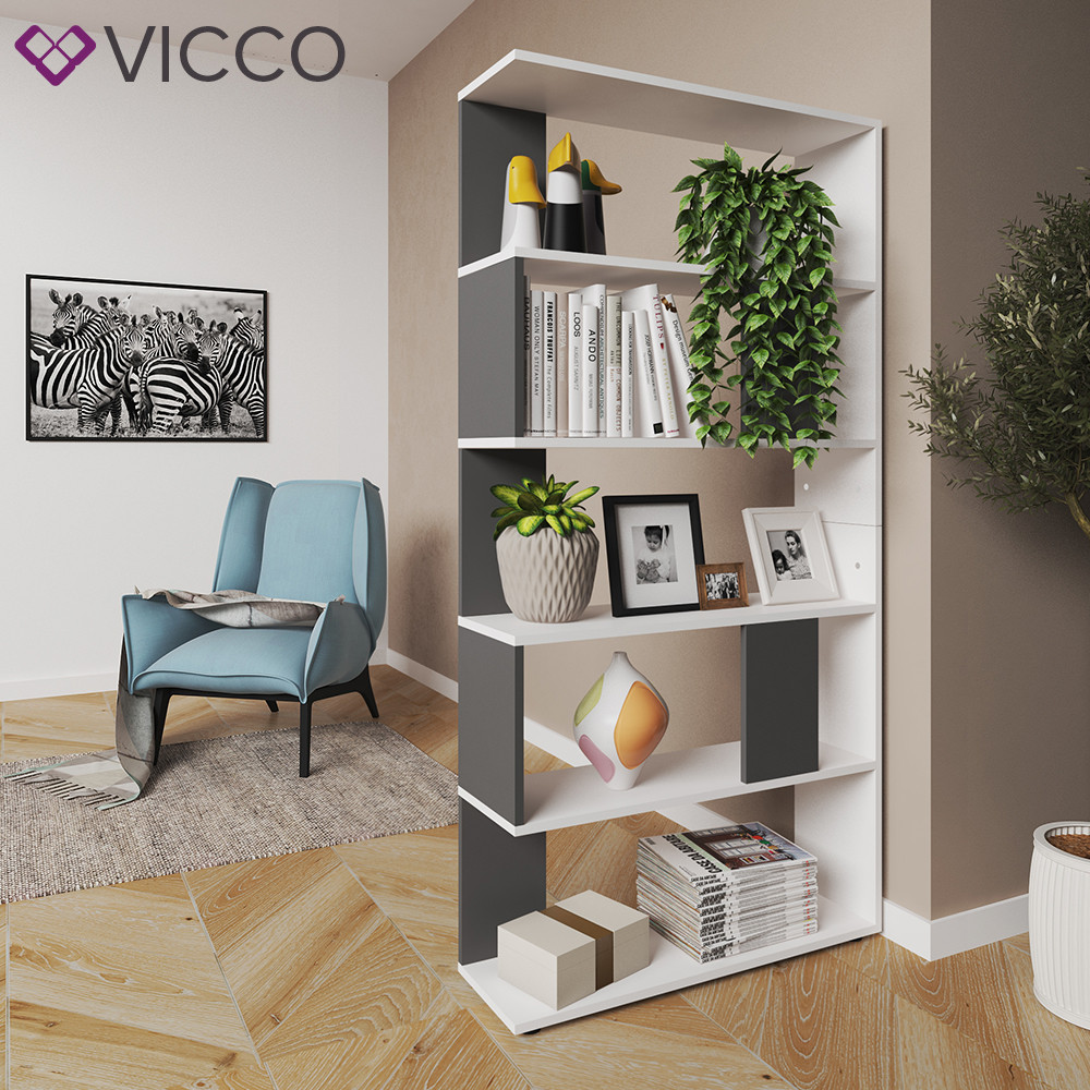 

Шкаф разделитель книжный, 5 ячеек Vicco белый антрацит