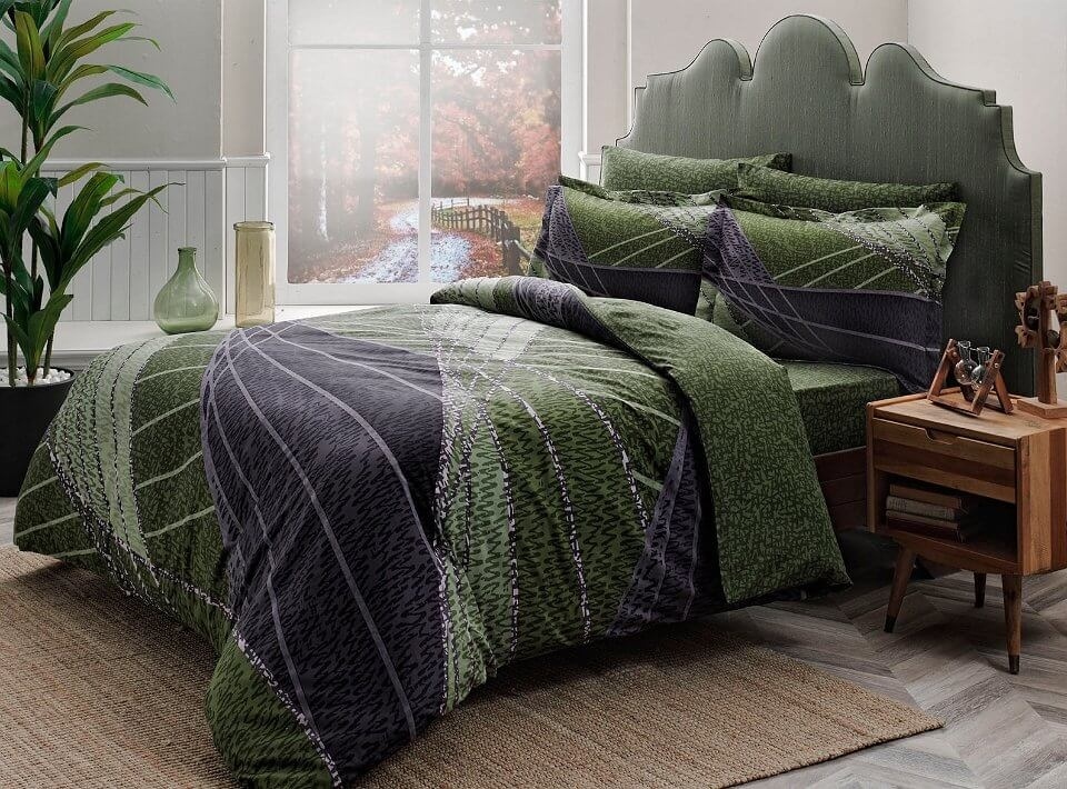 

Комплект постельного белья Tac сатин Delux Borneo V01 yesil евро зеленый