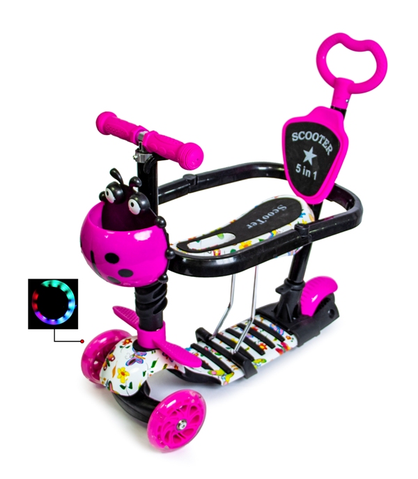 

Самокат детский Scale Sports Kinder с сиденьем и родительской ручкой Божья коровка Бабочки