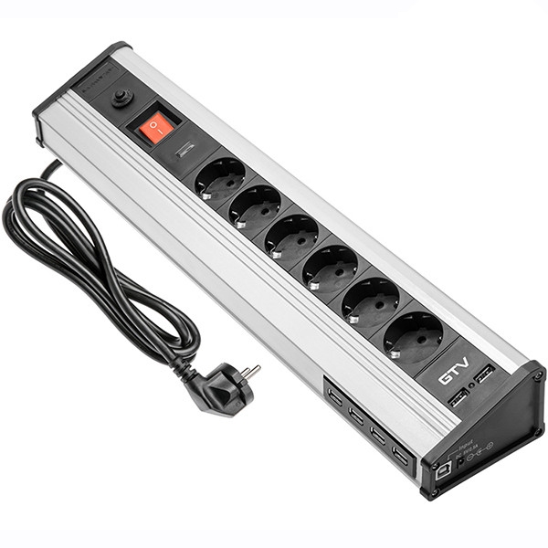 

Розеточный блок GTV на 6 розеток + 6 USB Schuco черный/алюминий