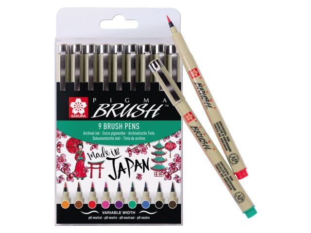 

Набор линеры-кисть Sakura Pigma Brush 9цв.