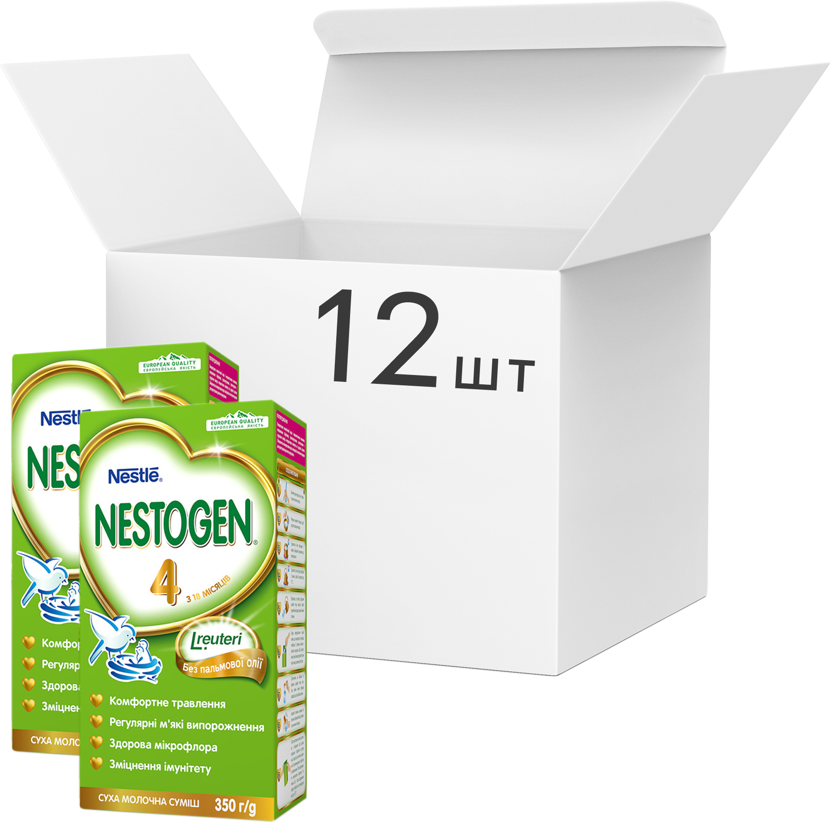 Упаковка детской смеси Nestle Nestogen 4 с 18 месяцев 350 г х 12 шт ...