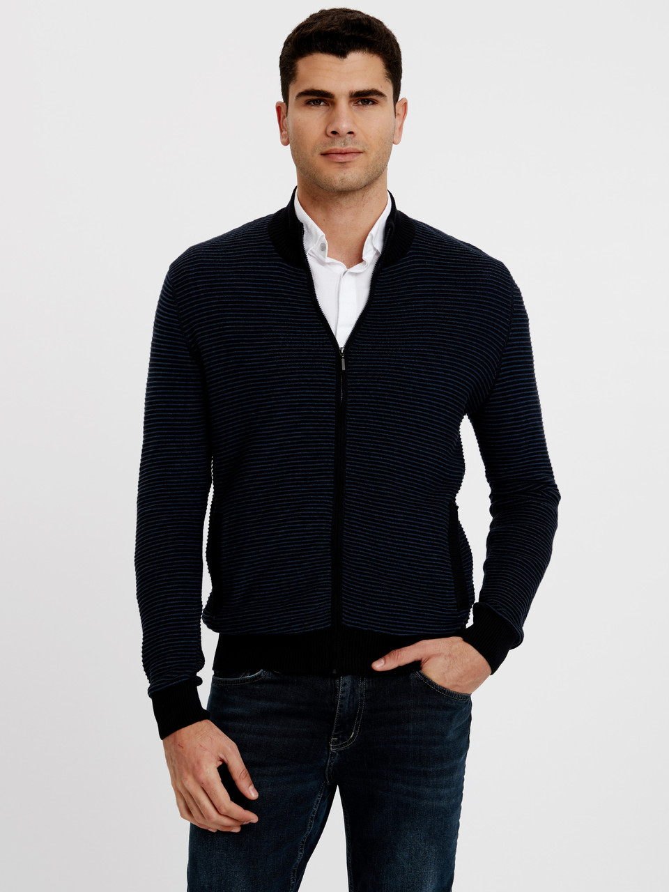 

Мужская кофта LCWaikiki на молнии с карманами XL Синяя (LCWKnitwear-1485-3)