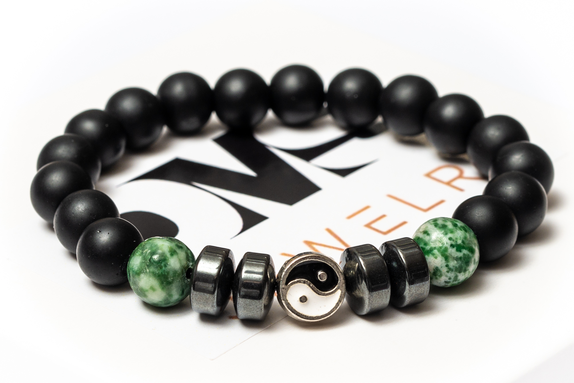 

Браслет мужской DMS Jewelry из шунгита, гематита, агата GREEN AGATE YIN YAN
