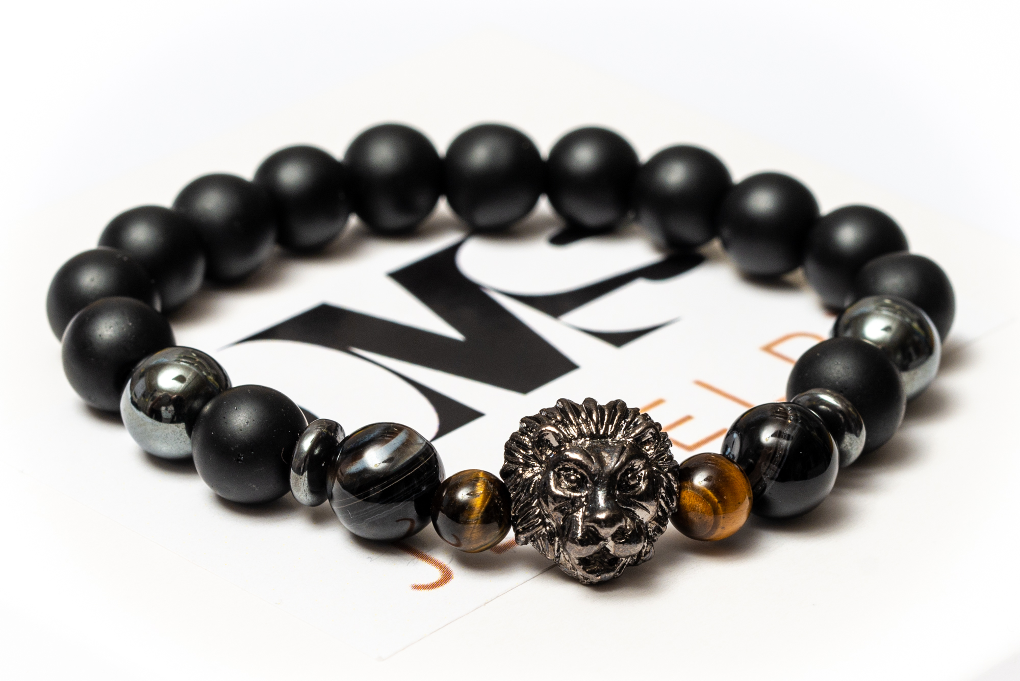

Браслет мужской DMS Jewelry из шунгита, тигрового глаза, агата FEARLESS LION