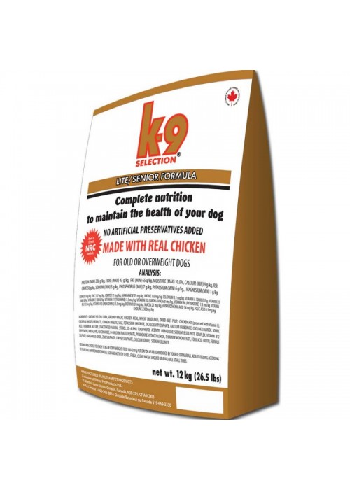 

Сухой корм K-9 Selection Lite Formula для пожилых и малоактивных собак всех пород (курица) 12 кг