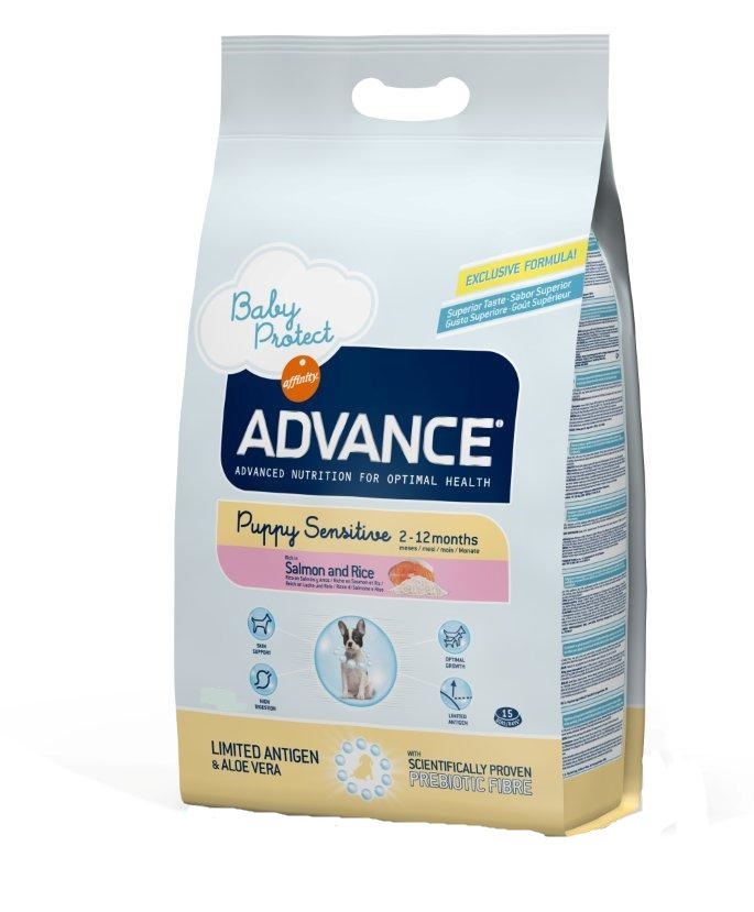 

Сухой корм Advance Puppy Sensitive для щенков, беременных и кормящих собак с пищевой непереносимостью (лосось и рисом) 3 кг