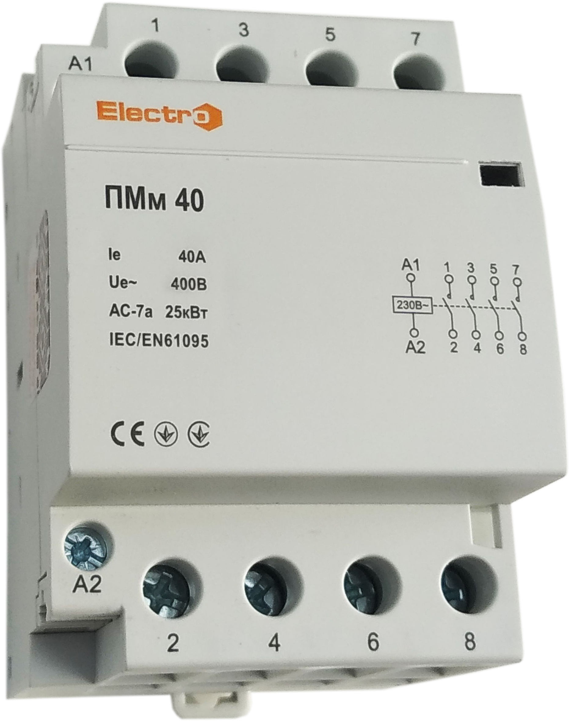 

Модульний контактор ElectrO ПМм 4 полюси 40A 4NO 400В