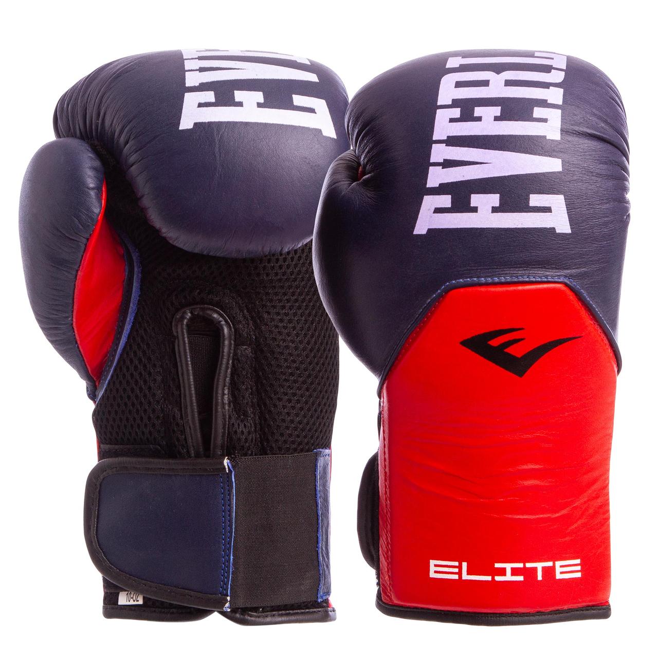 

Боксерские перчатки кожаные EVERLAST ELITE Натуральная кожа На липучке Синий-красный (MA-6757) 12 унций