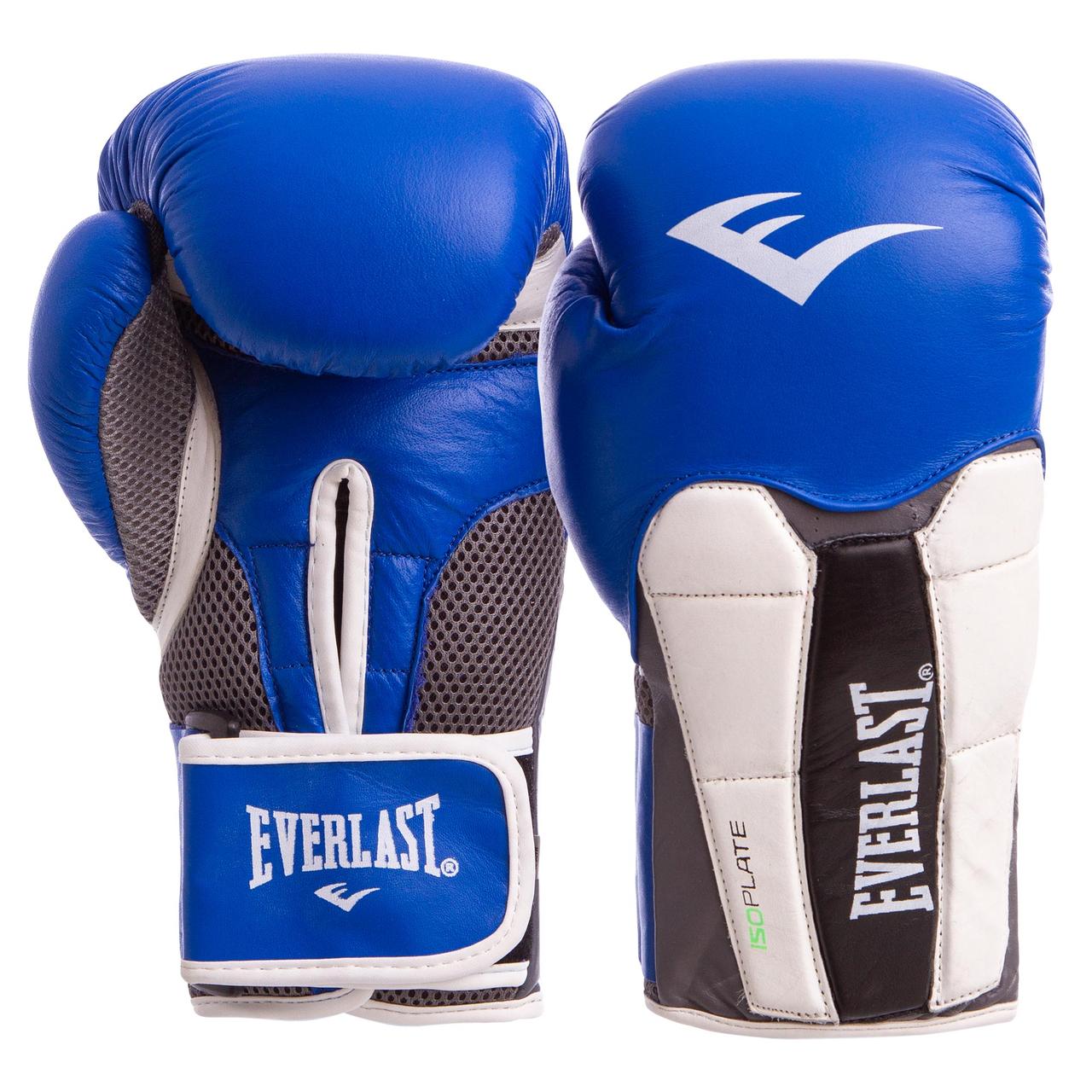 

Боксерские перчатки кожаные EVERLAST для тренировок на липучке Синий-белый (MA-6759) 12 унций