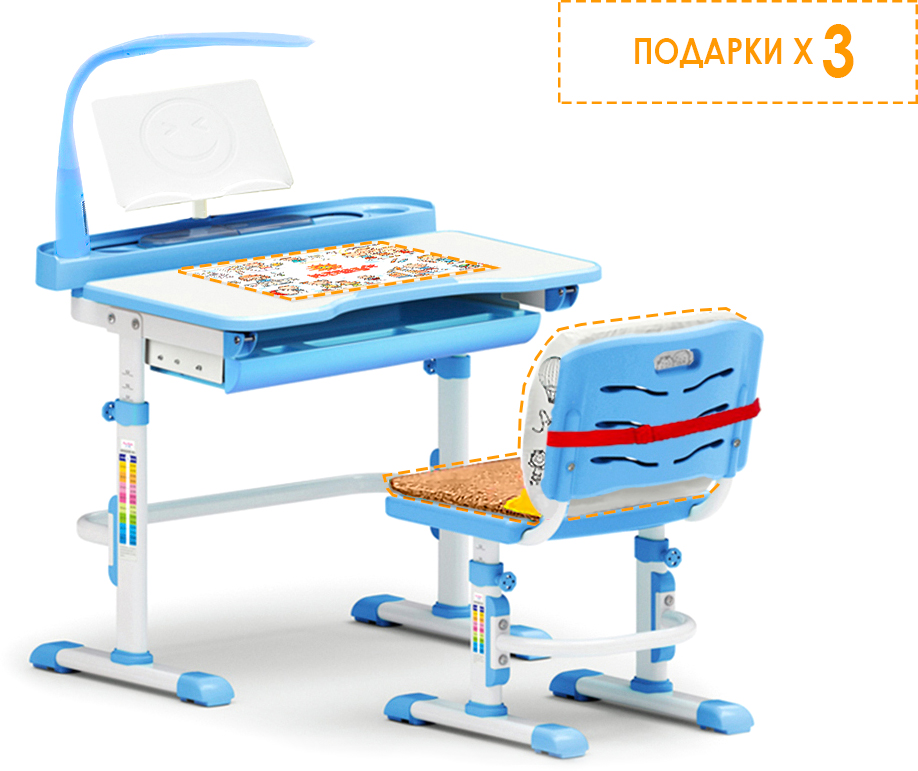 Акция на Комплект мебели Evo-kids Evo-18 (стул+стол+полка+лампа) Белый-голубой (Evo-18 BL) от Rozetka UA