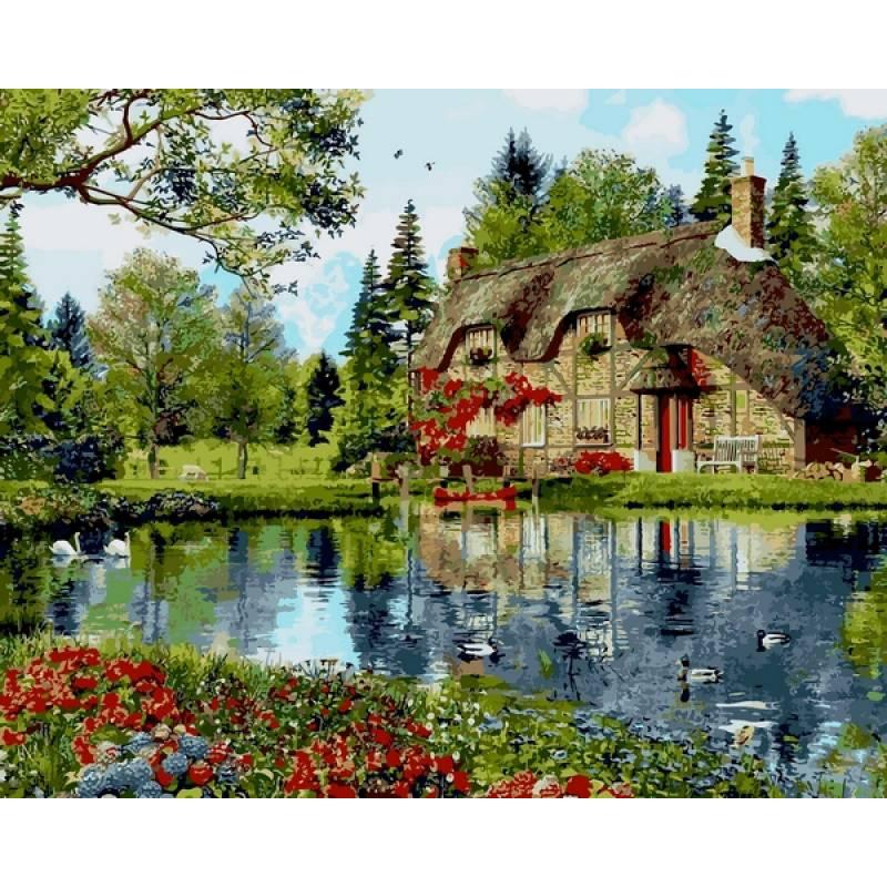 

Картина по номерам Q2201 Коттедж с видом на озеро, 40x50 см., Mariposa