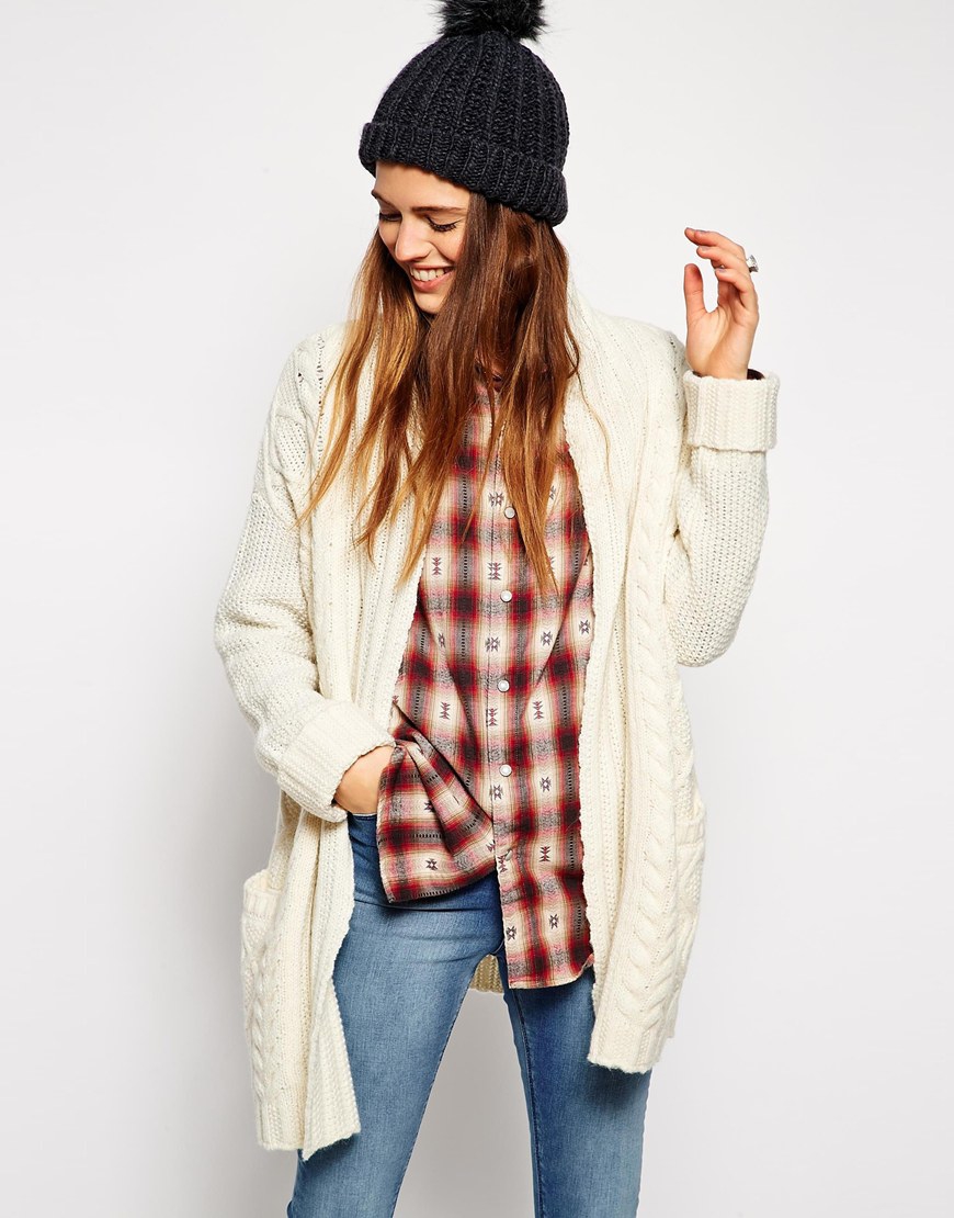 

Удлиненный кардиган с аранским узором ASOS AS546885 S Белый
