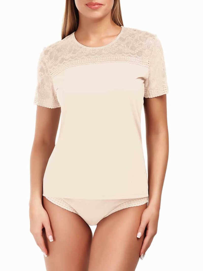 

Футболка с кружевом на плечах Marc & Andre A8-1034 48(XL) Айвори