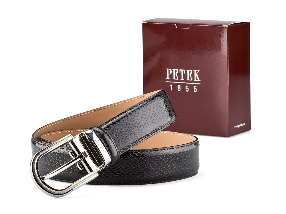 

Лаковый мужской ремень из натуральной кожи Petek 1855 3529515 (01) чёрный
