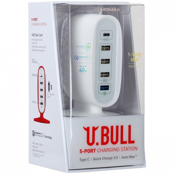 

Сетевое зарядное Momax U.Bull (40W) 5 USB 5 A Silver